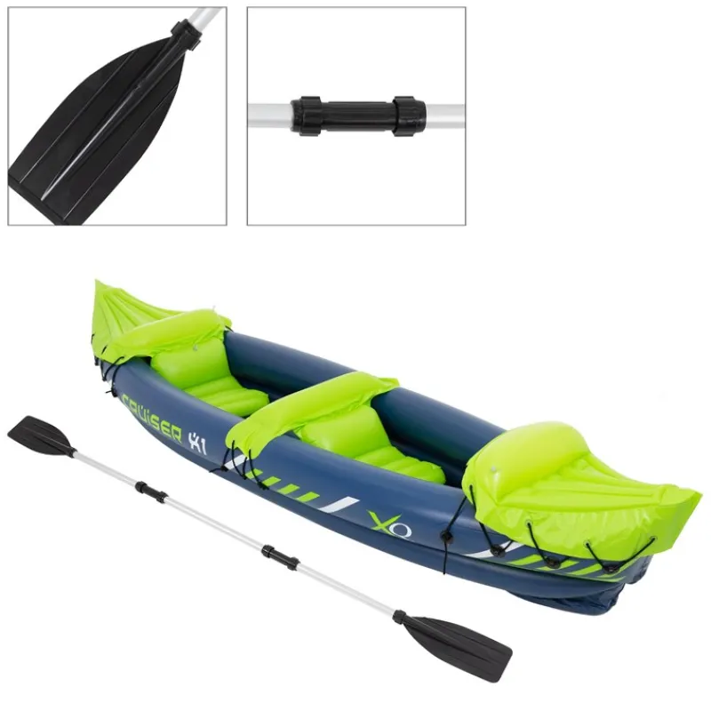 Kajak Cruiser X1 mit Alu-Doppelpaddel 318x80x55 cm Grün/Weiß/Blau aus Kunststoff-ECD Germany Sale