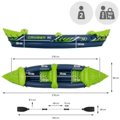 Kajak Cruiser X1 mit Alu-Doppelpaddel 318x80x55 cm Grün/Weiß/Blau aus Kunststoff-ECD Germany Sale