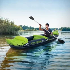 Kajak Cruiser X1 mit Alu-Doppelpaddel 318x80x55 cm Grün/Weiß/Blau aus Kunststoff-ECD Germany Sale