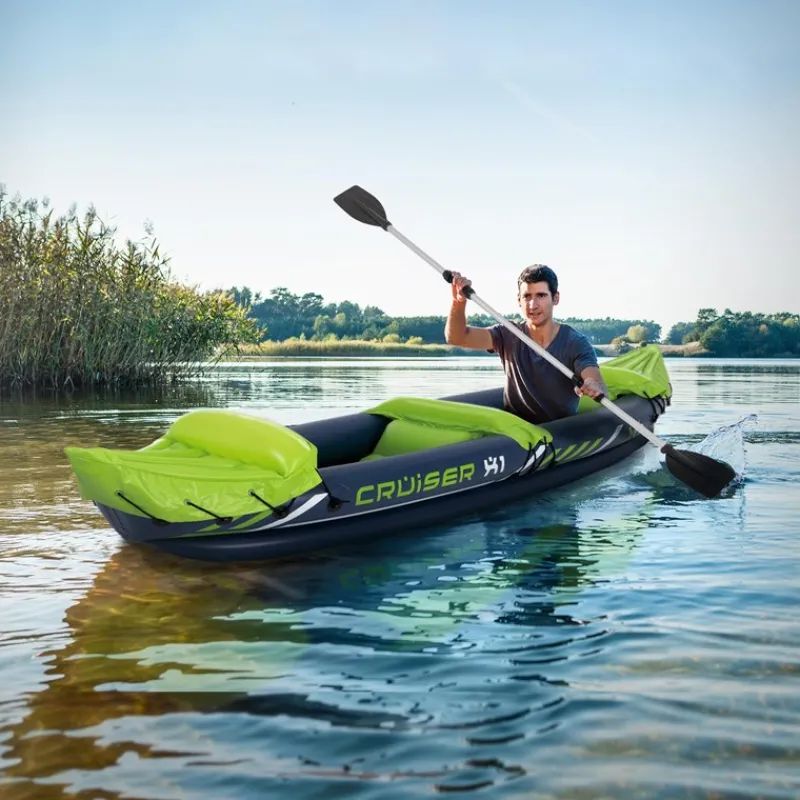 Kajak Cruiser X1 mit Alu-Doppelpaddel 318x80x55 cm Grün/Weiß/Blau aus Kunststoff-ECD Germany Sale