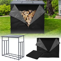 Kaminholzregal mit Abdeckung 143x70x145 cm Anthrazit aus Stahl ML-Design-ECD Germany Best