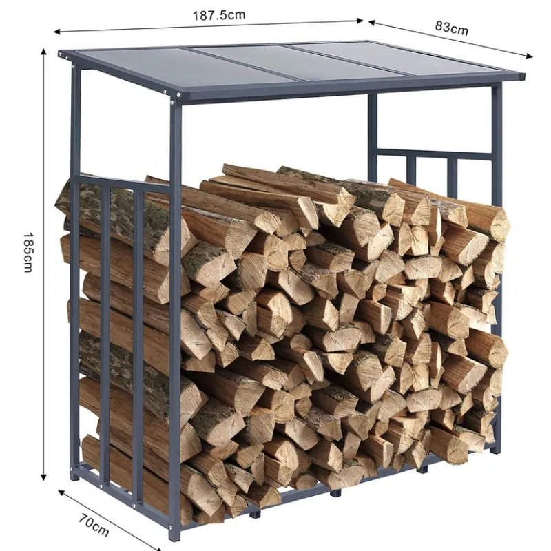 Kaminholzregal mit Abdeckung 187,5x70x185 cm Anthrazit aus Stahl ML-Design-ECD Germany Sale