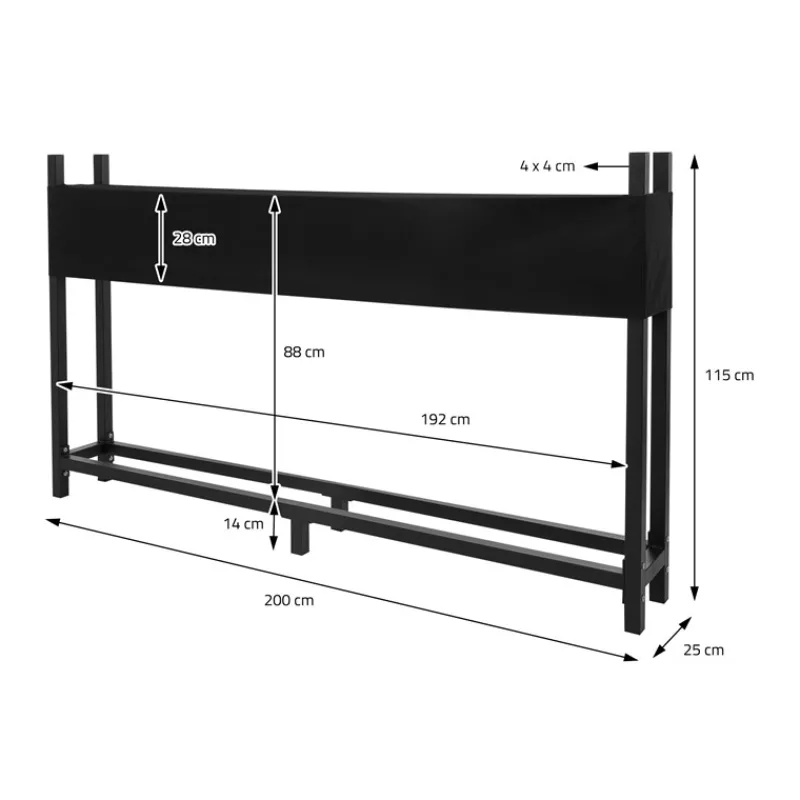 Kaminholzregal mit Abdeckung 200x25x115 cm Anthrazit aus Stahl ML-Design-ECD Germany Discount