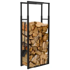 Kaminholzregal verstellbar 40-65x100,5-150,5x25 cm Schwarz aus Metall ML-Design-ECD Germany