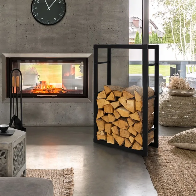 Kaminholzregal 60x100x25 cm Schwarz aus Metall ML-Design-ECD Germany Clearance