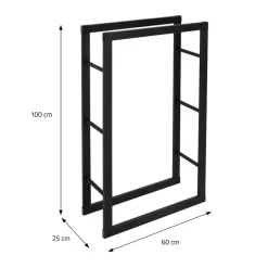Kaminholzregal 60x100x25 cm Schwarz aus Metall ML-Design-ECD Germany Clearance