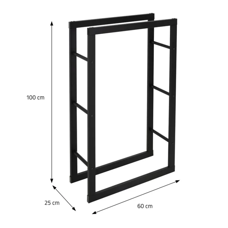 Kaminholzregal 60x100x25 cm Schwarz aus Metall ML-Design-ECD Germany Clearance