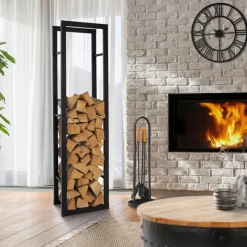 Kaminholzregal 40x150x25 cm Schwarz aus Metall ML-Design-ECD Germany Outlet