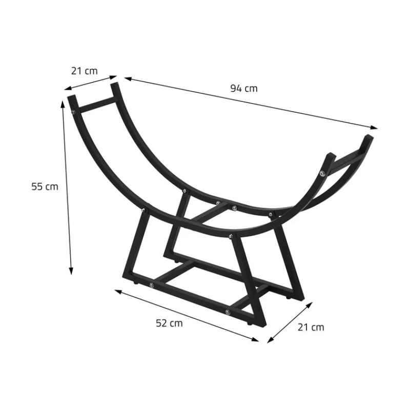 Kaminholzregal 55x21x94 cm Schwarz aus Metall ML-Design-ECD Germany Discount