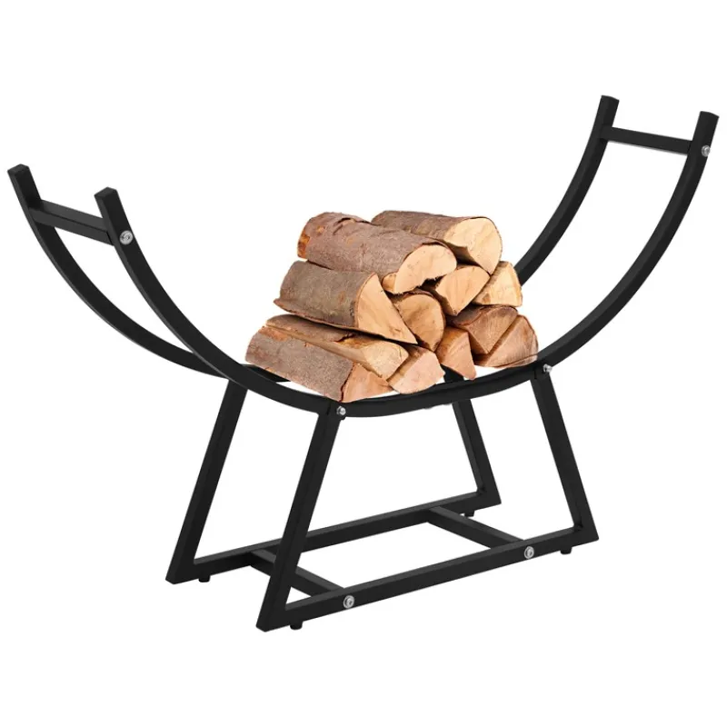 Kaminholzregal 55x21x94 cm Schwarz aus Metall ML-Design-ECD Germany Discount