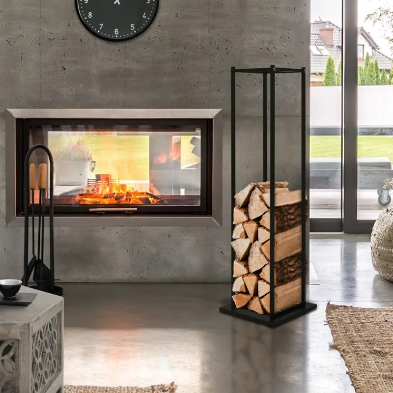 Kaminholzregal 33x33x115 cm Schwarz aus Metall ML-Design-ECD Germany New
