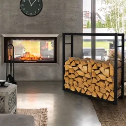 Kaminholzregal 100x25x100 cm Schwarz aus Metall ML-Design-ECD Germany