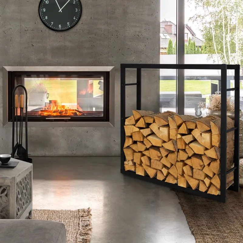 Kaminholzregal 100x25x100 cm Schwarz aus Metall ML-Design-ECD Germany