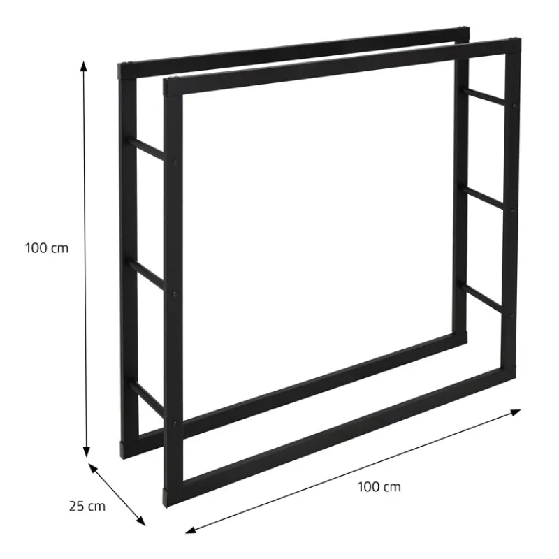 Kaminholzregal 100x25x100 cm Schwarz aus Metall ML-Design-ECD Germany