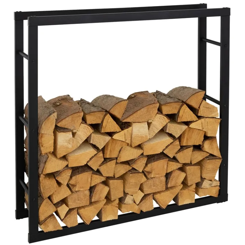 Kaminholzregal 100x25x100 cm Schwarz aus Metall ML-Design-ECD Germany