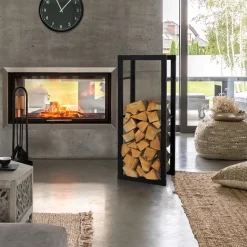 Kaminholzregal 40x100x25 cm Schwarz aus Metall ML-Design-ECD Germany Discount