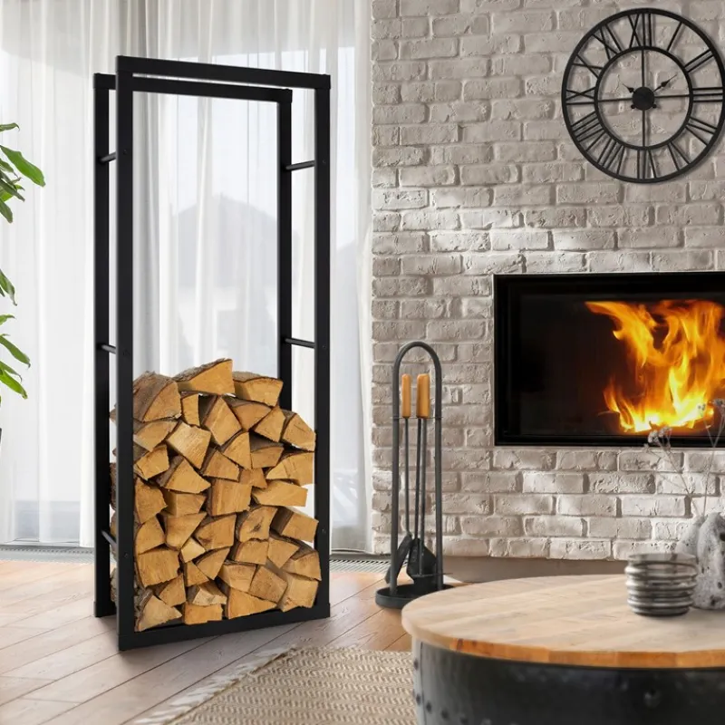 Kaminholzregal 60x25x150 cm Schwarz aus Metall ML-Design-ECD Germany Best