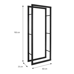 Kaminholzregal 60x25x150 cm Schwarz aus Metall ML-Design-ECD Germany Best