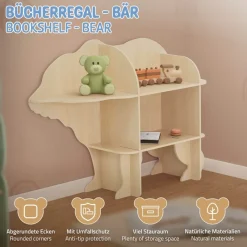 Kinder Bücherregal Bär-Design Natur mit offenen Regalen Joyz-ECD Germany Best