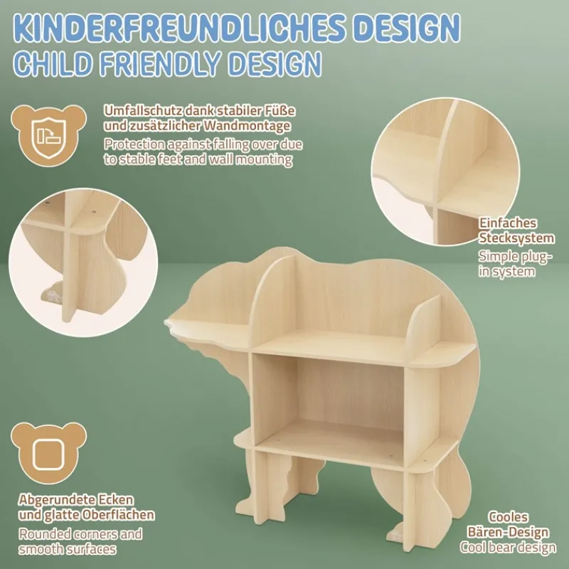 Kinder Bücherregal Bär-Design Natur mit offenen Regalen Joyz-ECD Germany Best