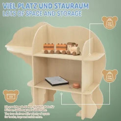 Kinder Bücherregal Bär-Design Natur mit offenen Regalen Joyz-ECD Germany Best