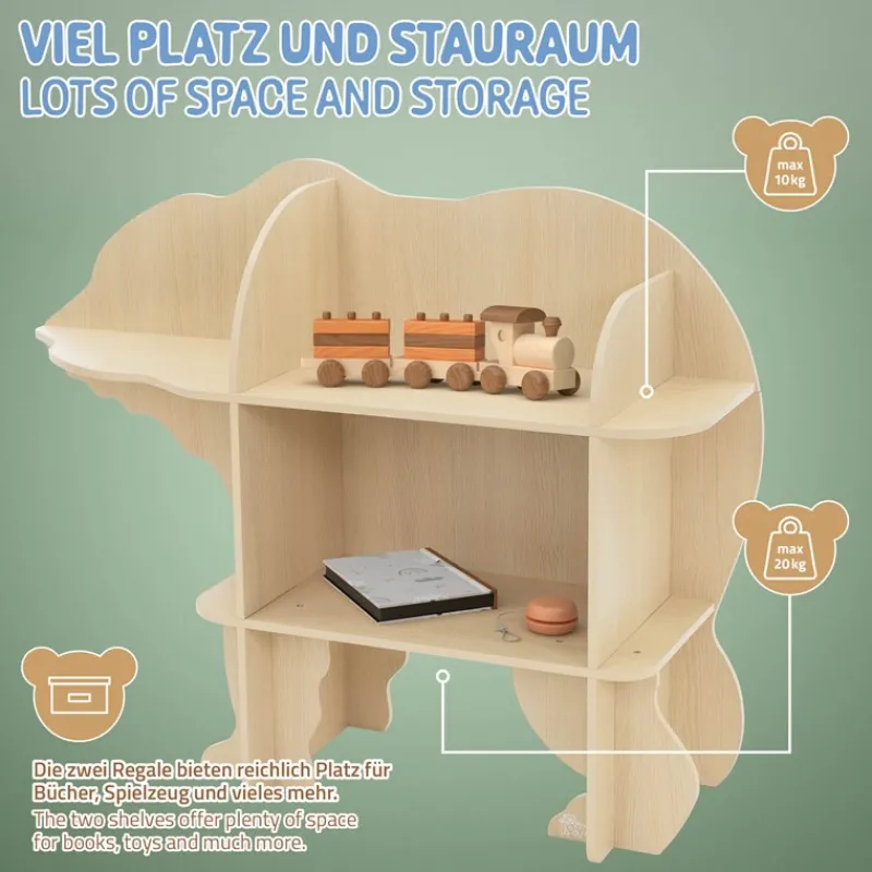 Kinder Bücherregal Bär-Design Natur mit offenen Regalen Joyz-ECD Germany Best