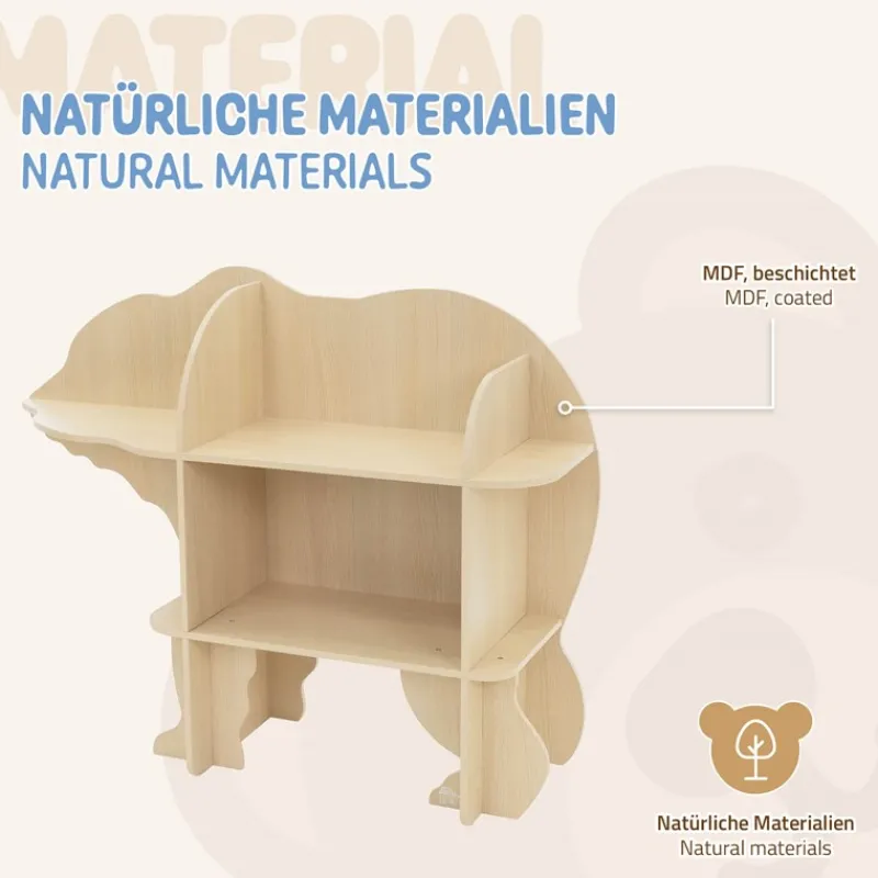 Kinder Bücherregal Bär-Design Natur mit offenen Regalen Joyz-ECD Germany Best