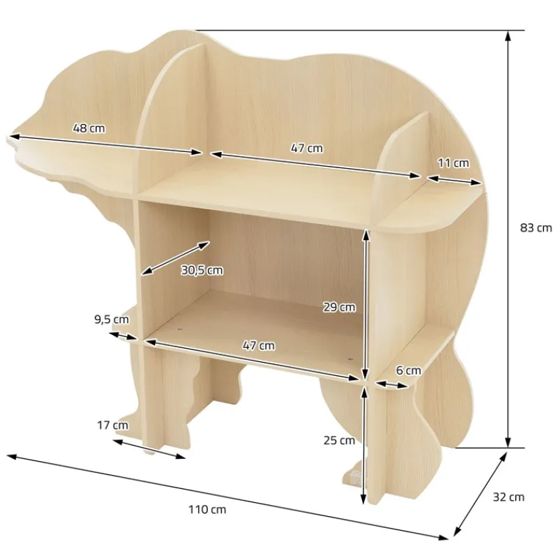 Kinder Bücherregal Bär-Design Natur mit offenen Regalen Joyz-ECD Germany Best
