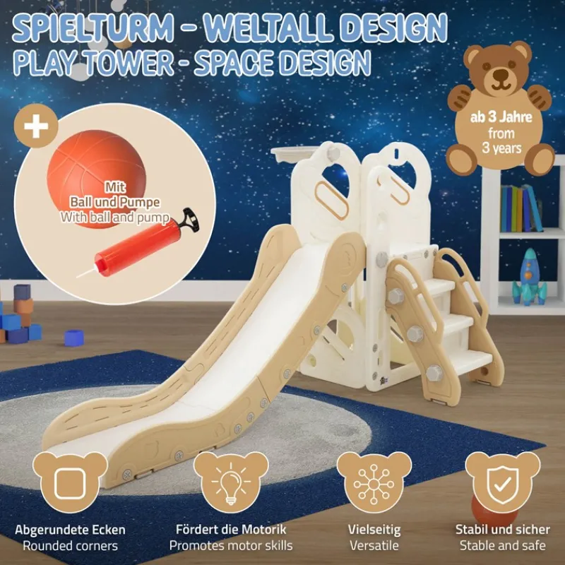 Kinder Spielturm 3in1 Indoor ab 3 Jahren mit Rutsche, Basketballkorb und Kletterwand JOYZ-ECD Germany Best