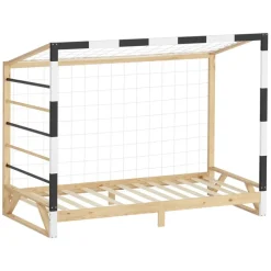 Kinderbett Fußballtor 90x200 cm Holzbett mit Lattenrost Kletterleiter & Tornetz Handballtor aus Kiefernholz ML-Design-ECD Germany Outlet