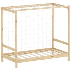 Kinderbett Fußballtor 80x160 cm Natur Einzelbett für Kinder Holzbett mit Lattenrost & Tornetz Handballtor ML-Design-ECD Germany New