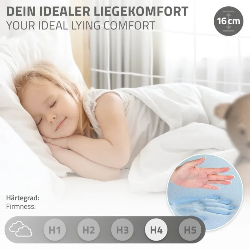 Kinderbett Fußballtor 90x200 cm Natur aus Kiefernholz mit Matratze H-16cm Handballtor mit Lattenrost & Tornetz ML-Design-ECD Germany Hot