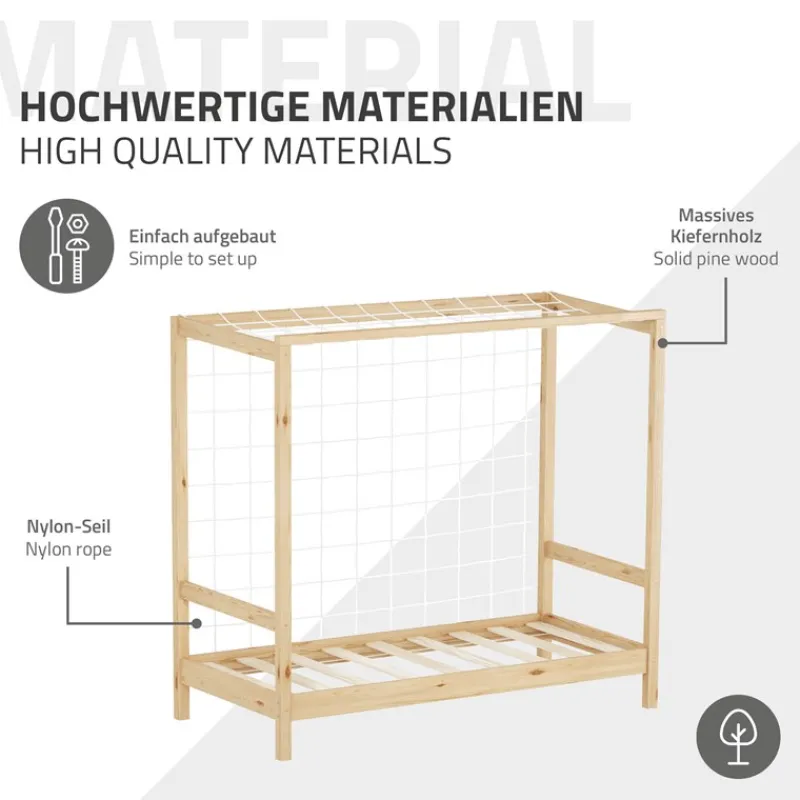 Kinderbett Fußballtor 70x140 cm Natur Einzelbett für Kinder Holzbett mit Lattenrost & Tornetz Handballtor ML-Design-ECD Germany Best