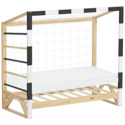 Kinderbett Fußballtor 70x140 cm aus Kiefernholz mit Matratze H:10cm Handballtor mit Lattenrost Kletterleiter & Tornetz ML-Design-ECD Germany