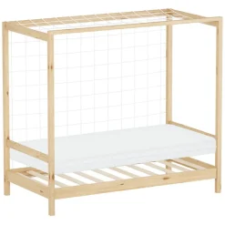 Kinderbett Fußballtor 80x160 cm Natur aus Kiefernholz mit Matratze H-10cm Handballtor mit Lattenrost & Tornetz ML-Design-ECD Germany Best