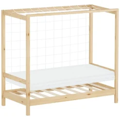 Kinderbett Fußballtor 70x140 cm Natur aus Kiefernholz mit Matratze H-10cm Handballtor mit Lattenrost & Tornetz ML-Design-ECD Germany Clearance