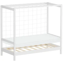 Kinderbett Fußballtor 70x140 cm Weiß aus Kiefernholz mit Matratze H-10cm Handballtor mit Lattenrost & Tornetz ML-Design-ECD Germany Hot