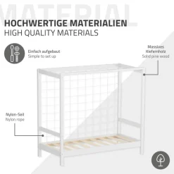 Kinderbett Fußballtor 70x140 cm Weiß aus Kiefernholz mit Matratze H-10cm Handballtor mit Lattenrost & Tornetz ML-Design-ECD Germany Hot