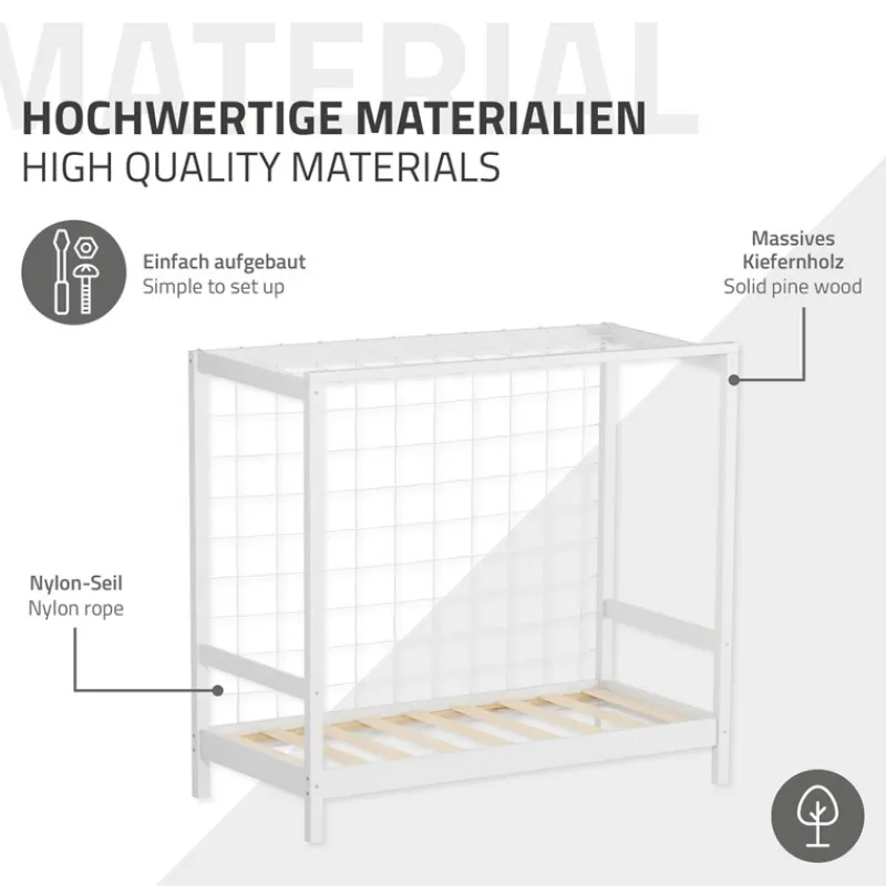 Kinderbett Fußballtor 70x140 cm Weiß aus Kiefernholz mit Matratze H-10cm Handballtor mit Lattenrost & Tornetz ML-Design-ECD Germany Hot