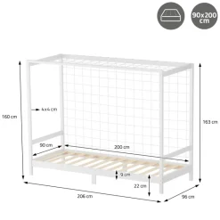 Kinderbett Fußballtor 90x200 cm Weiß aus Kiefernholz mit Matratze H-10cm Handballtor mit Lattenrost & Tornetz ML-Design-ECD Germany Hot