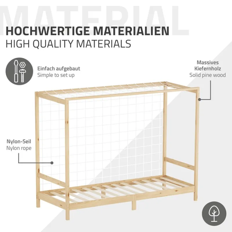 Kinderbett Fußballtor 90x200 cm Natur aus Kiefernholz mit Matratze H-10cm Handballtor mit Lattenrost & Tornetz ML-Design-ECD Germany Sale