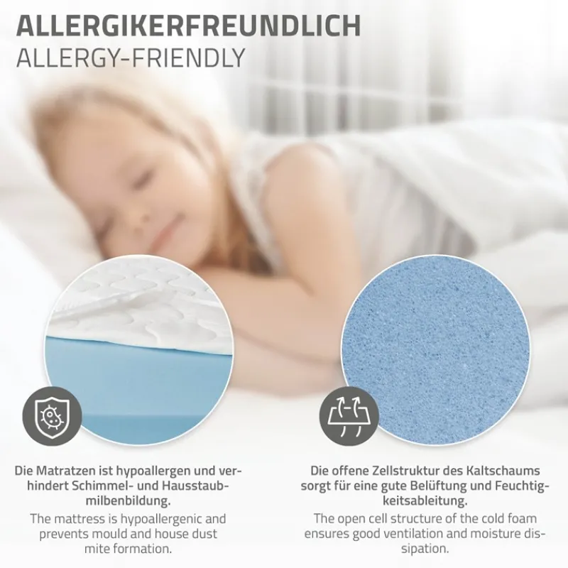 Kinderbett Fußballtor 90x200 cm Weiß aus Kiefernholz mit Matratze H-16cm Handballtor mit Lattenrost & Tornetz ML-Design-ECD Germany Best