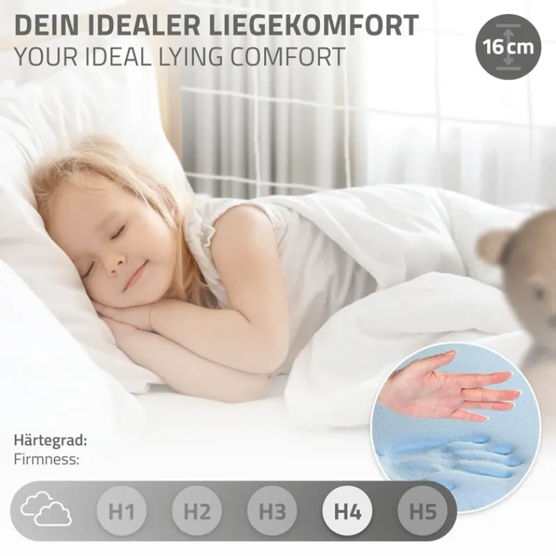 Kinderbett Fußballtor 90x200 cm aus Kiefernholz mit Matratze H:16cm Handballtor mit Lattenrost Kletterleiter & Tornetz ML-Design-ECD Germany Outlet