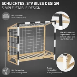 Kinderbett Fußballtor 80x160 cm Holzbett mit Lattenrost Kletterleiter & Tornetz Handballtor aus Kiefernholz ML-Design-ECD Germany Best