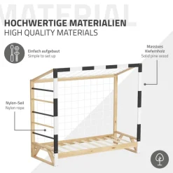 Kinderbett Fußballtor 80x160 cm Holzbett mit Lattenrost Kletterleiter & Tornetz Handballtor aus Kiefernholz ML-Design-ECD Germany Best