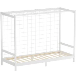 Kinderbett Fußballtor 90x200 cm Weiß Einzelbett für Kinder Holzbett mit Lattenrost & Tornetz Handballtor ML-Design-ECD Germany Online