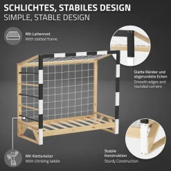 Kinderbett Fußballtor 70x140 cm Holzbett mit Lattenrost Kletterleiter & Tornetz Handballtor aus Kiefernholz ML-Design-ECD Germany Online