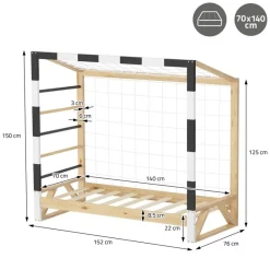 Kinderbett Fußballtor 70x140 cm Holzbett mit Lattenrost Kletterleiter & Tornetz Handballtor aus Kiefernholz ML-Design-ECD Germany Online