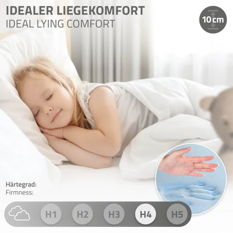 Kinderbett Haus 90x200 cm Natur mit Matratze H:10cm Holzbett für Kinder mit Lattenrost Schornstein Design ML-Design-ECD Germany Discount