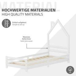 Kinderbett Haus 90x200 cm Weiß Hausbett für Kinder Holzbett mit Lattenrost Schornstein Design ML-Design-ECD Germany Sale